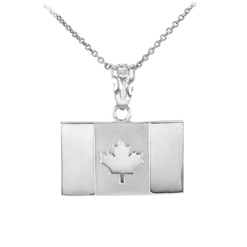 Solid 925 Sterling Silver Canada Flag Pendant Necklace
