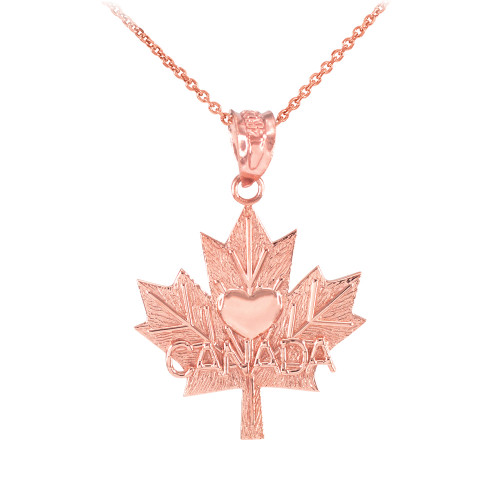 Rose Gold Maple Leaf CANADA Heart Pendant Necklace