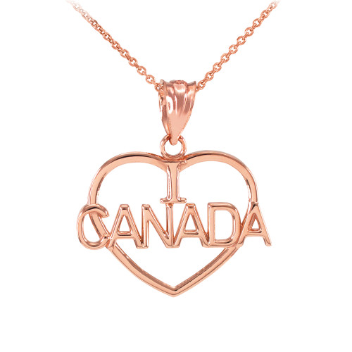 Rose Gold Open Heart Shaped I Love CANADA Pendant Necklace