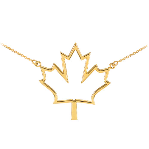 14k Yellow Gold Open Design Maple Leaf Charm Necklace