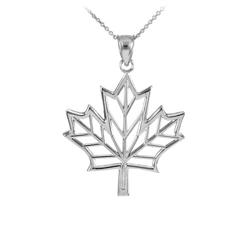 Polished Silver Open Design Maple Leaf Pendant Necklace