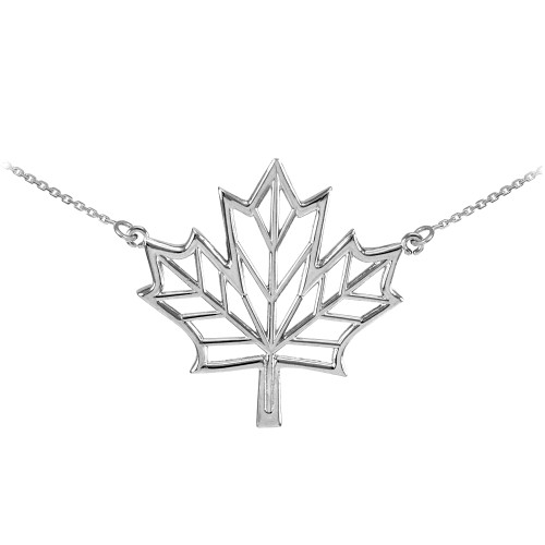 Polished Silver Open Design Maple Leaf Necklace