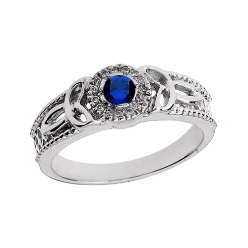 White Gold Ladies Sapphire and Diamond Trinity Knot Proposal Ring