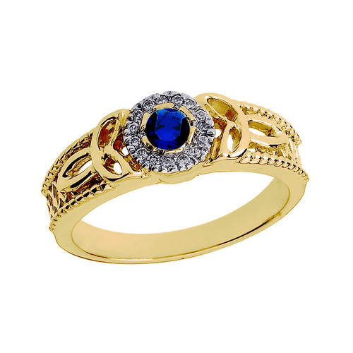Yellow Gold Ladies Sapphire and Diamond Trinity Knot Proposal Ring