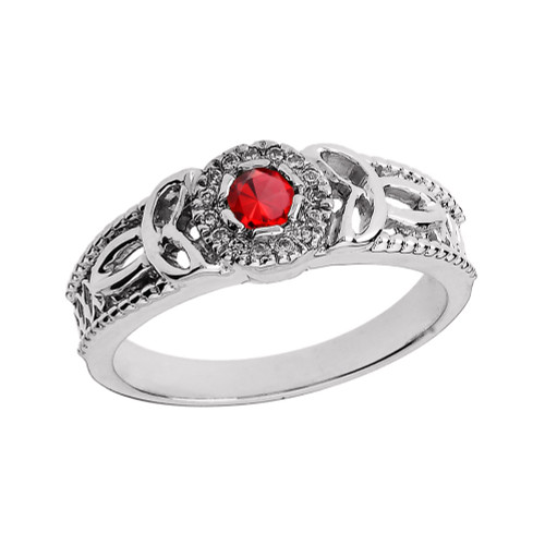 White Gold Ladies Genuine Ruby and Diamond Trinity Knot Proposal Ring