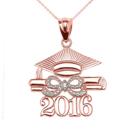 Rose Gold Class of 2016 Graduation Cap Pendant Necklace with Diamond