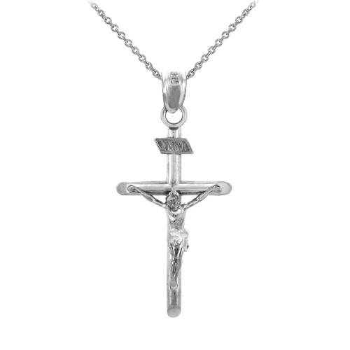 White Gold Crucifix Pendant Necklace - The INRI Crucifix