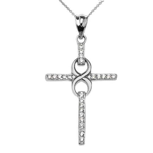 Sterling Silver and CZ Infinity Cross Pendant Necklace