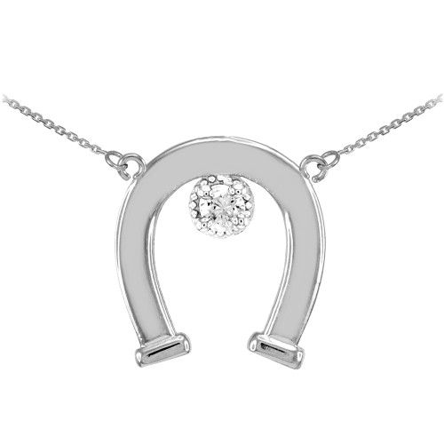 14k White Gold CZ-Studded Lucky Horseshoe Necklace
