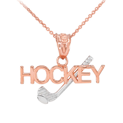 Two-Tone Rose Gold HOCKEY Sports Charm Pendant Necklace