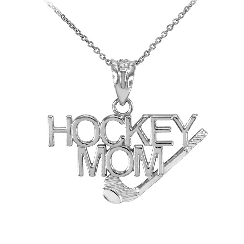 White Gold HOCKEY MOM Sports Pendant Necklace