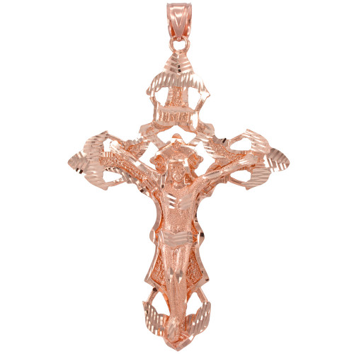 Solid Rose Gold Extra Large Cross INRI Crucifix Pendant