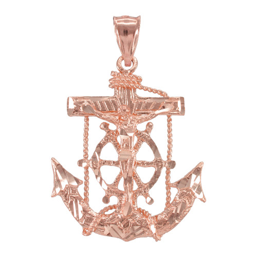 Rose Gold Mariner Crucifix Cross Anchor Pendant