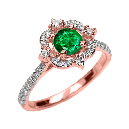 Rose Gold May Birthstone Green CZ And Diamond Dainty Engagement Proposal Ring