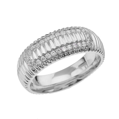 White Gold Diamond Watch Band Design Men's Comfort Fit Wedding Ring