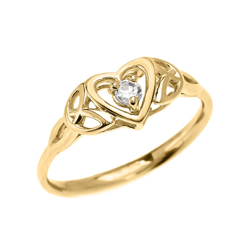 Trinity Knot Heart Solitaire CZ (Cubic zirconia) Yellow Gold Engagement Proposal Ring