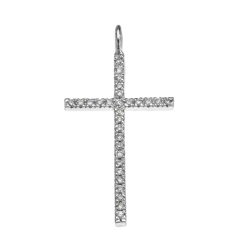 White Gold Dainty Cubic Zirconia Cross Pendant Necklace