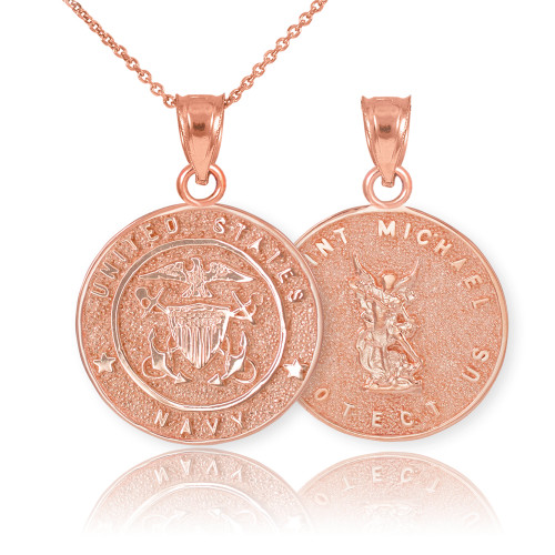 Rose Gold US Navy Reversible St. Michael Pendant Necklace