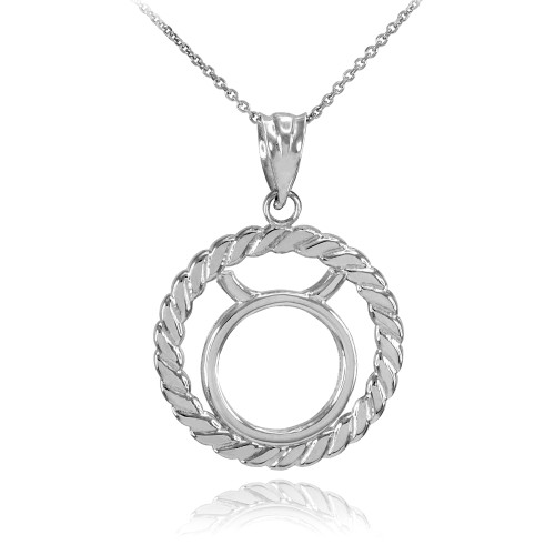 White Gold Taurus Zodiac Sign in Circle Rope Pendant Necklace