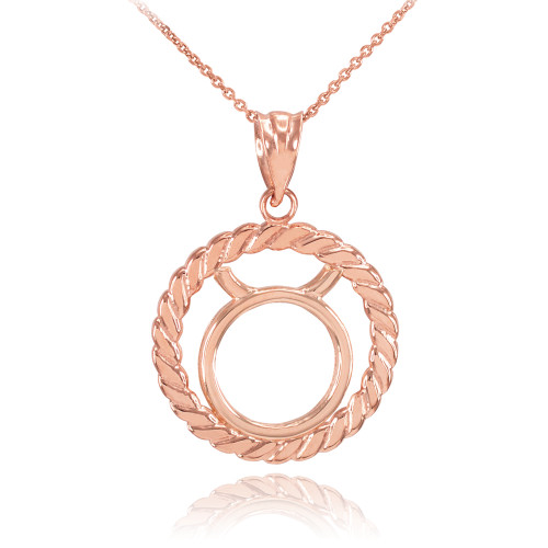 Rose Gold Taurus Zodiac Sign in Circle Rope Pendant Necklace