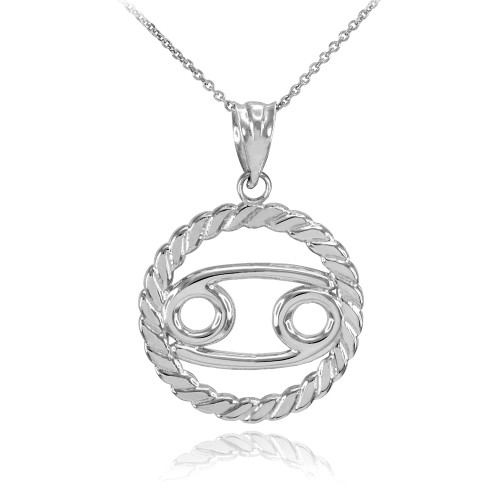 Sterling Silver Cancer Zodiac Sign in Circle Rope Pendant Necklace