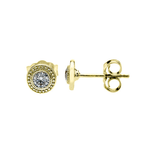 Yellow Gold Cubic Zirconia Stud Earrings