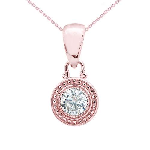 Solitaire Cubic Zirconia Rose Gold Pendant Necklace