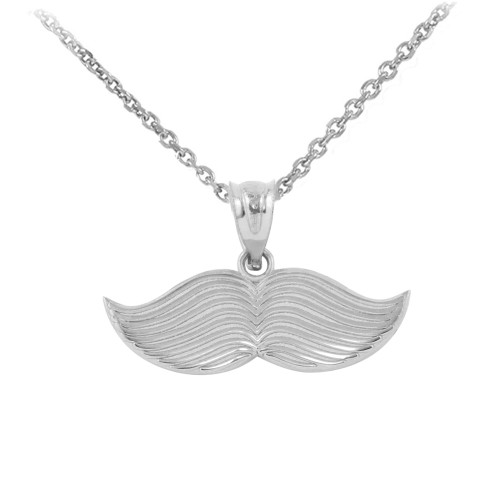White Gold Hipster Mustache Pendant Necklace