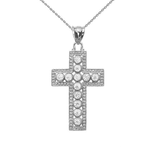 White Gold Diamond Cross  Pendant Necklace