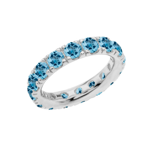 4mm Comfort Fit Sterling Silver Eternity Band With December Birthstone Blue Topaz