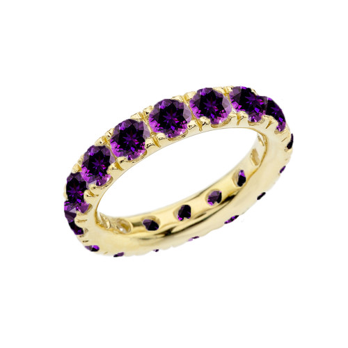 4mm Comfort Fit Yellow Gold Eternity Band With 4.00 ct February Birthstone Genuine Amethyst