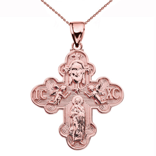 Rose Gold Orthodox ICXC Cross (Save Us) Pendant Necklace