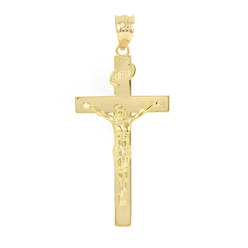 Yellow Gold Jesus Crucifix Cross Pendant Necklace ( 1.60")