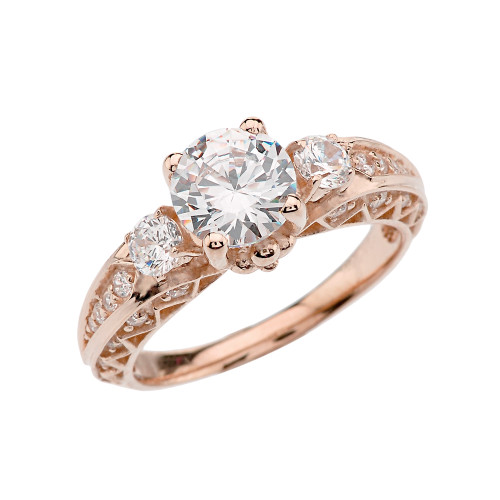 Rose Gold Diamond Engagement and Proposal/Promise Ring With 7mm White Topaz Center Stone