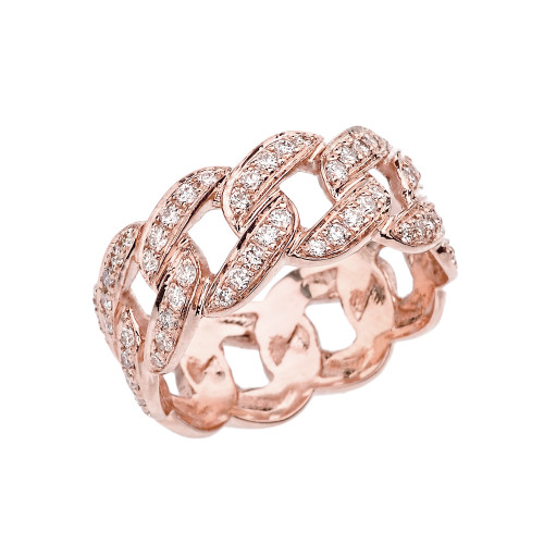 Unisex Rose Gold Cuban Link Chain Design Diamond Eternity Band