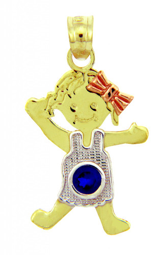 Girl Tri Tone Charm w/  CZ Sapphire