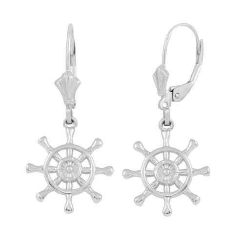 14K White Gold Nautical Ship Wheel Earring Set