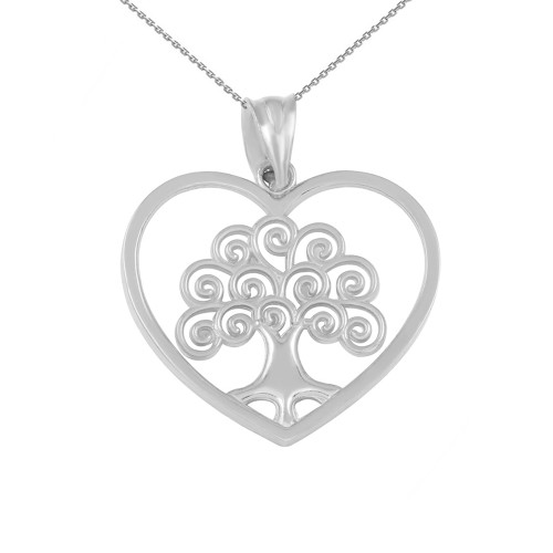 Sterling Silver Tree of Life Open Heart Filigree Pendant Necklace