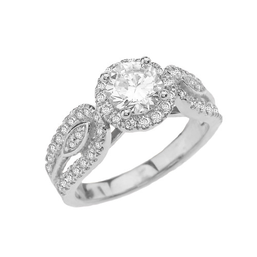 White Gold Elegant Cubic Zirconia Halo Engagement/Proposal Ring