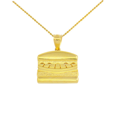 Yellow Gold Hamburger Pendant Necklace