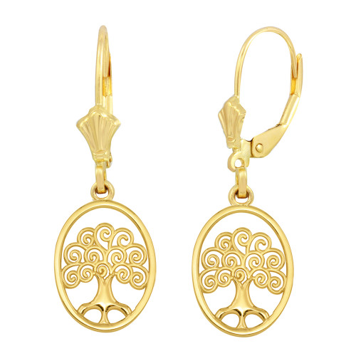 14K Yellow Gold Tree of Life Filigree Swirl Celtic Earring Set