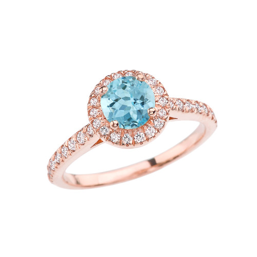 Rose Gold Diamond and Aquamarine Engagement/Proposal Ring