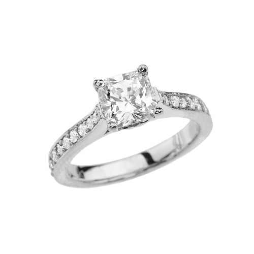 White Gold Princess Cut Proposal/Engagement Ring With Cubic Zirconia