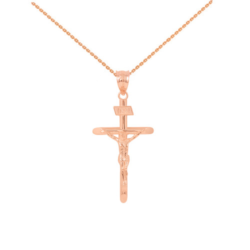 Solid Rose Gold INRI Cross Pendant Necklace ( 1.39")