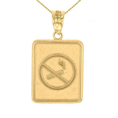 Yellow Gold Anti Smoking Cigarette Sign Pendant Necklace