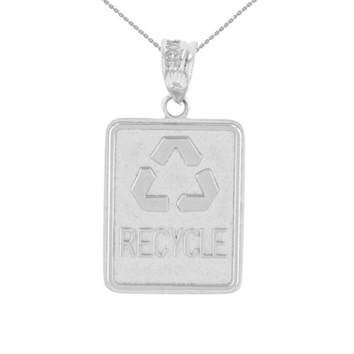 White Gold Zero Waste Street Sign Recycling Pendant Necklace