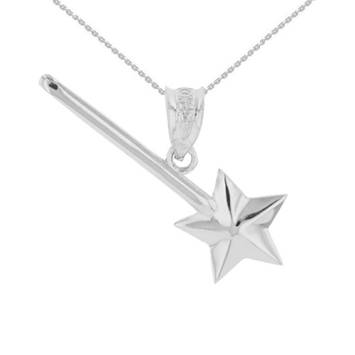 White Gold Star Magical Wand Pendant Necklace