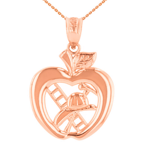 Rose Gold New York Fire Department Big Apple Firefighter Pendant Necklace