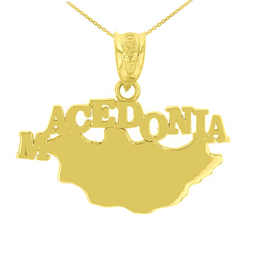 Yellow Gold Republic of Macedonia  Country Pendant Necklace