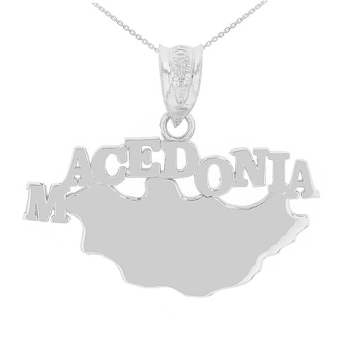 White Gold Republic of Macedonia  Country Pendant Necklace